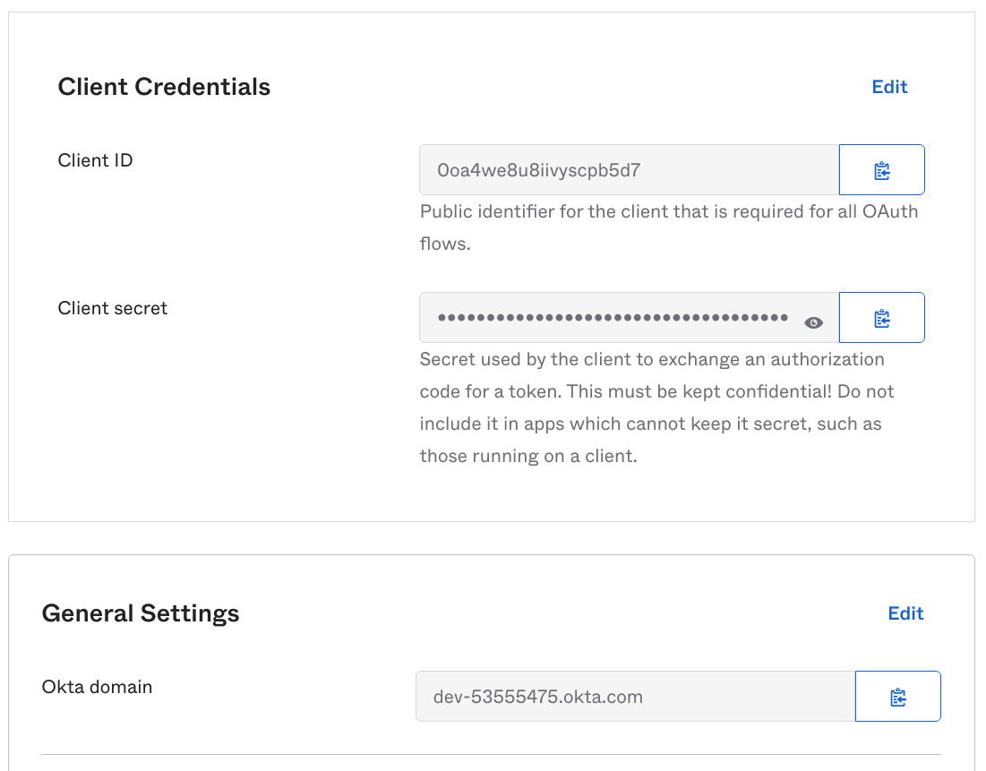 Okta OIDC settings