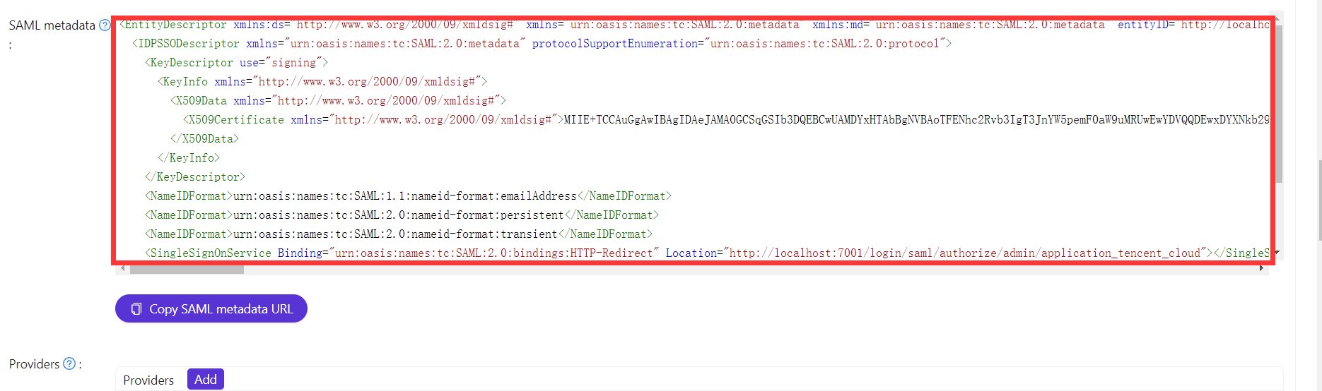 Copy Saml metadata